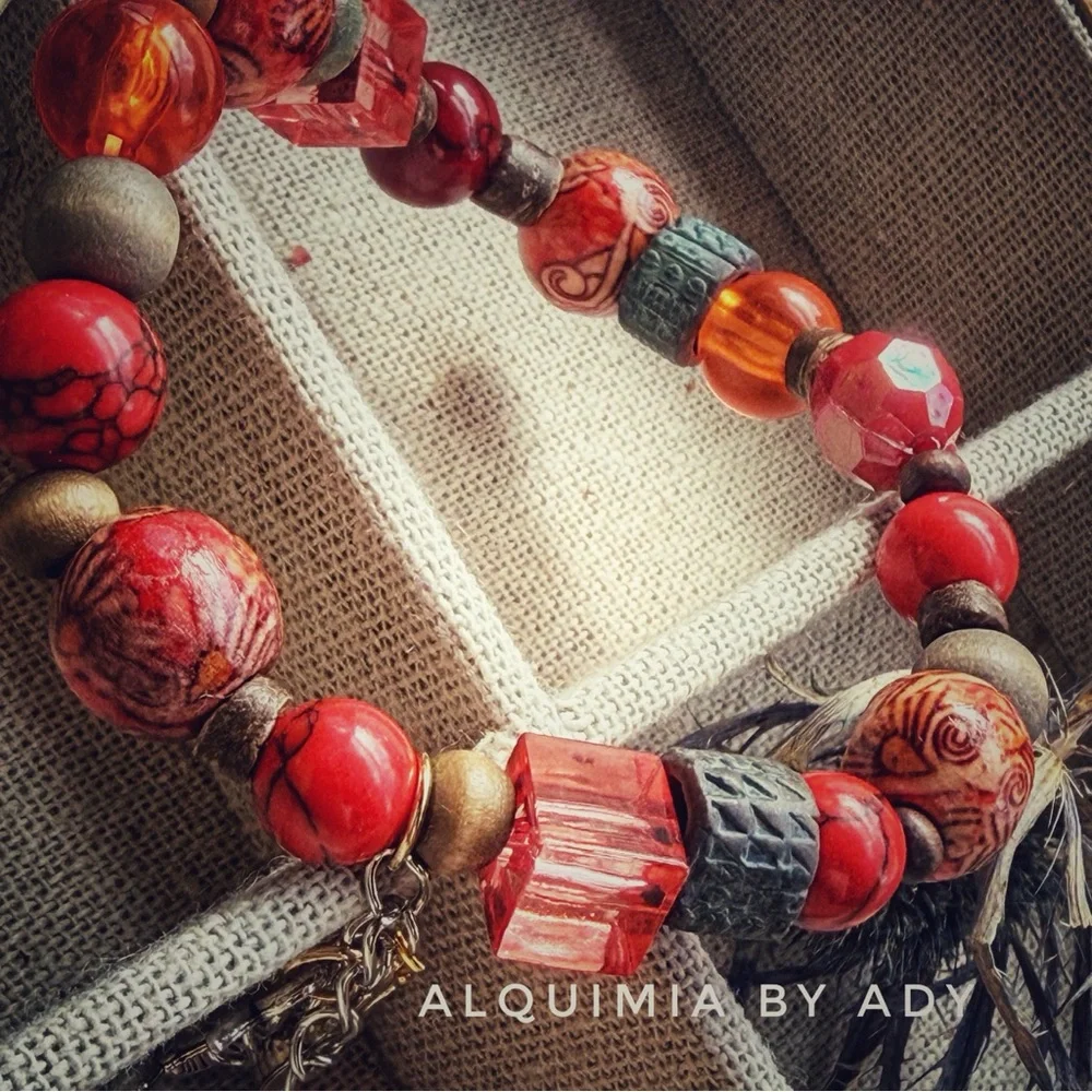 Ocean Oracle Fringe Bracelet – Red Turquoise, Crystal, Wood & Coastal Charms • G - Picture 4 of 4